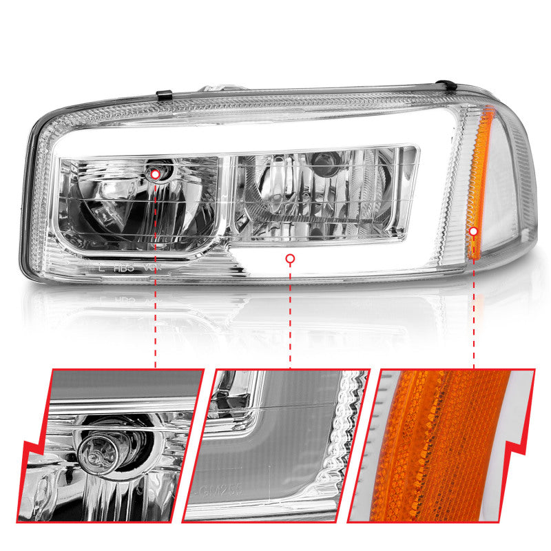 Anzo 99-17 GMC Sierra/Denali Headlights Chrome Amber (w/C Light Bars) 111523