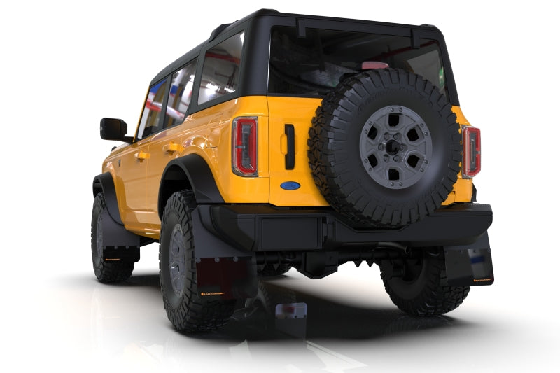 Rally Armor 21-22 Ford Bronco (Plstc Bmpr + RB - NO Rptr/Sprt) Blk Mud Flap w/Red Logo MF85-RB-PL-RD