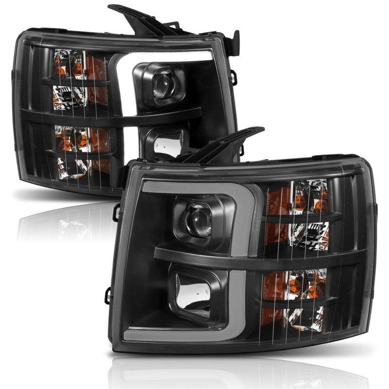 ANZO 07-13 Chevrolet Silverado 1500 Plank Style Projector Headlights Black w/ Amber 111410
