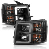ANZO 07-13 Chevrolet Silverado 1500 Plank Style Projector Headlights Black w/ Amber 111410