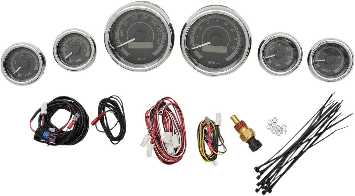 DAKOTA DIGITAL MVX-8K Series Analog/Digital 6-Gauge Kit - Chrome Bezel - Black Face with Gray Background MVX-8604-KG-C