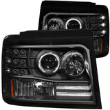 ANZO 1992-1996 Ford F-150 Projector Headlights w/ Halo Black w/ Side Markers and Parking Lights 111184