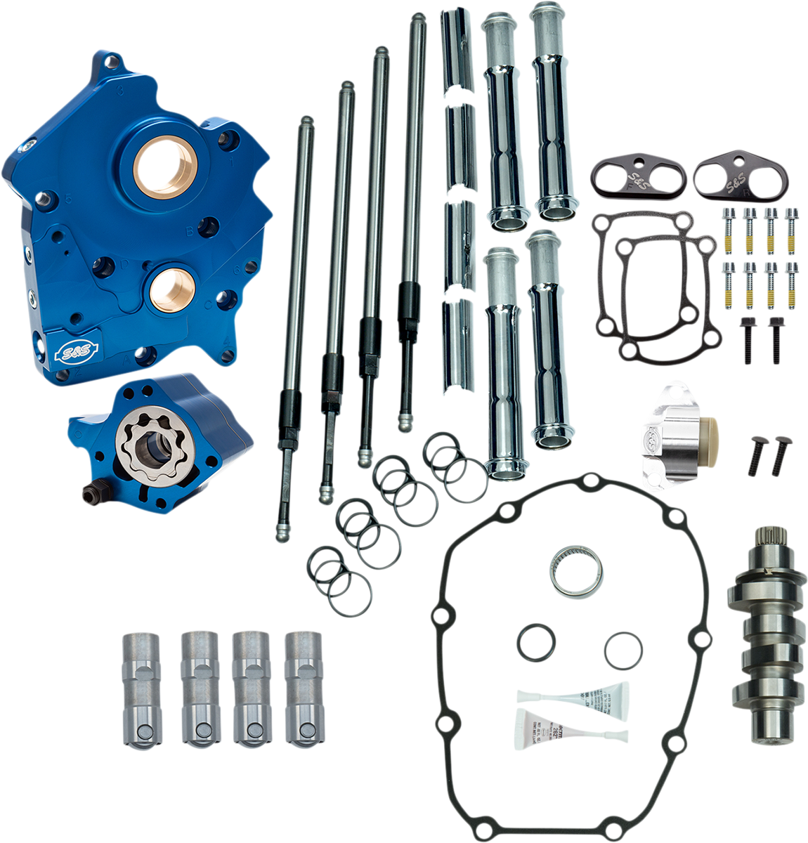 S&S CYCLE Cam Chest Kit with Plate M8 - Chain Drive - Oil Cooled - 465 Cam - Chrome Pushrods 310-1003B