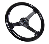 NRG Reinforced Steering Wheel (350mm / 3in. Deep) Black w/Black Chrome Solid 3-Spoke Center RST-036BK-BK