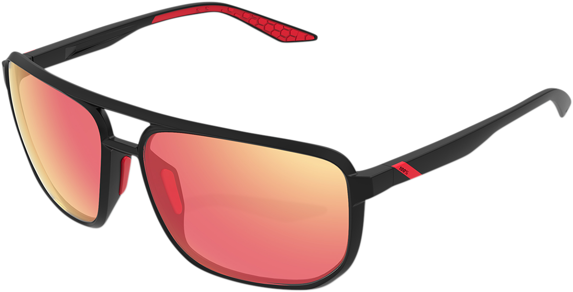 100% Konnor Aviator Sunglasses - Square - Black - Red Mirror 61043-100-43