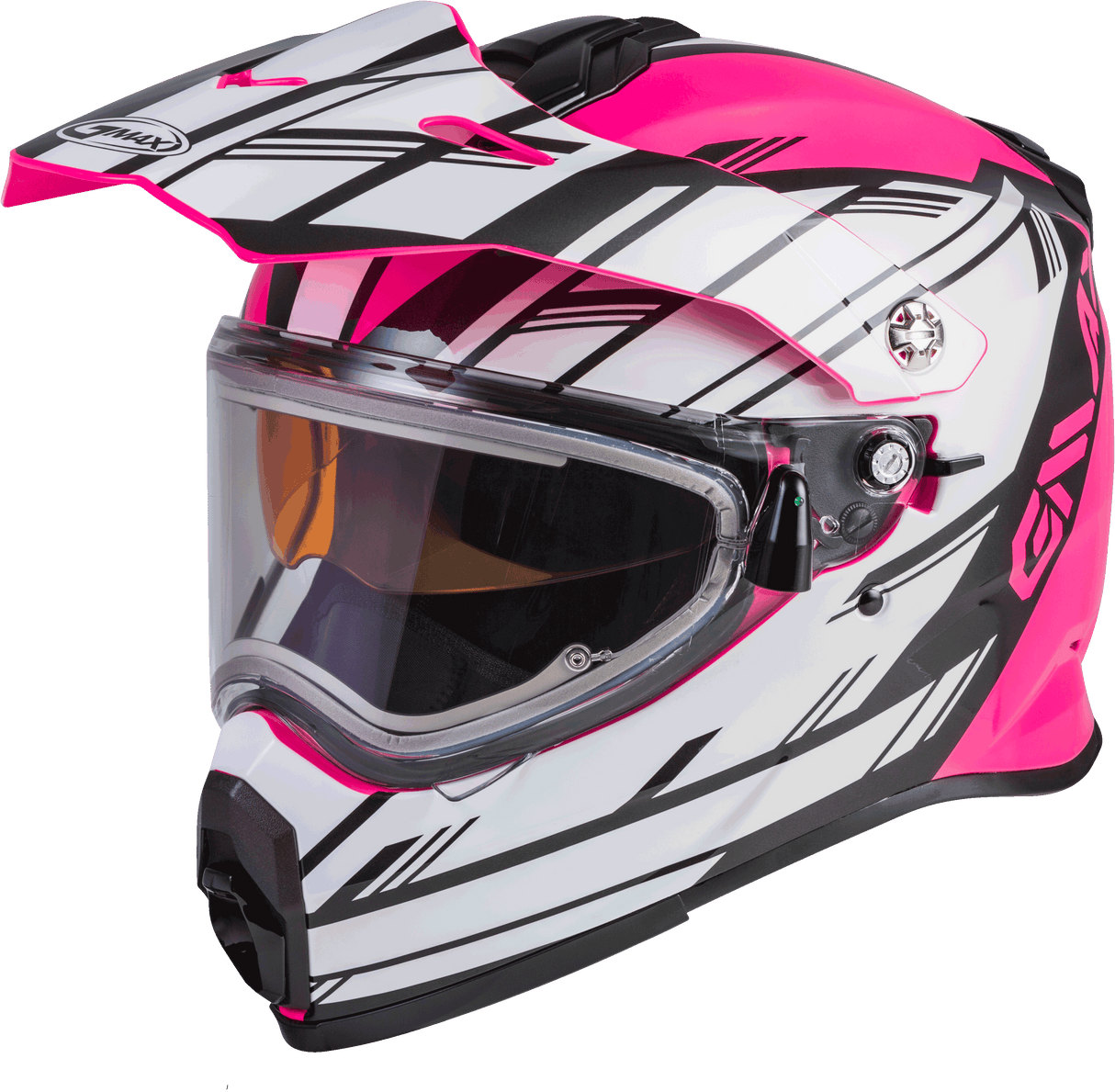 GMAX At-21s Epic Snow Helmet W/Elec Shield Pink/White/Black Md G4211405
