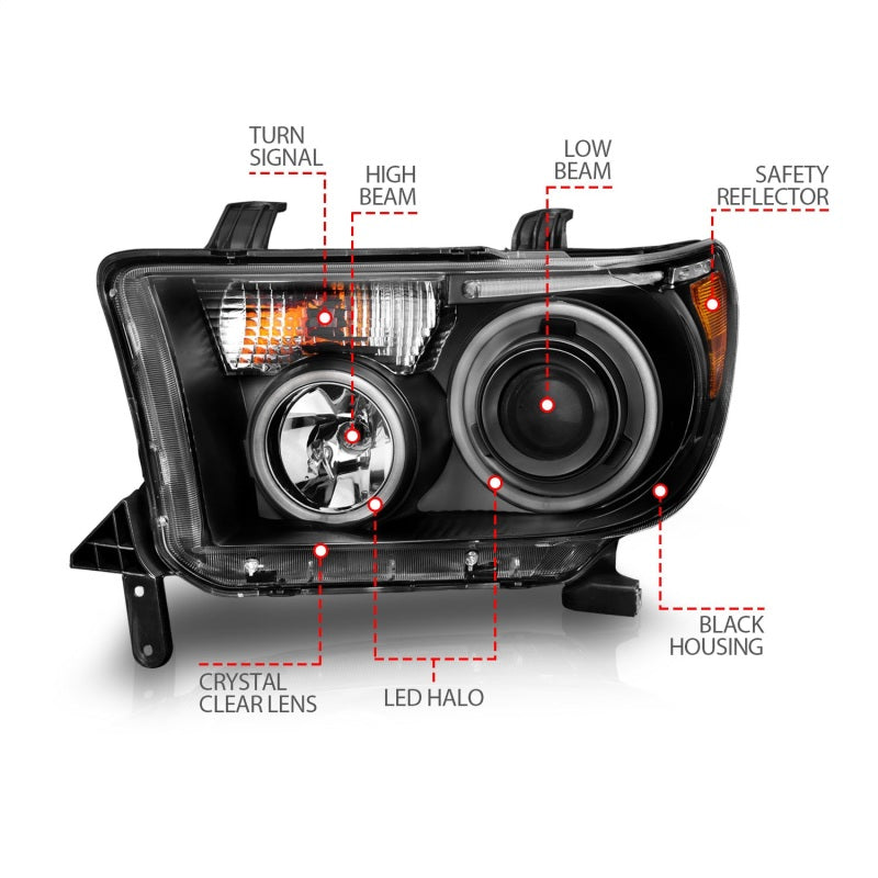 ANZO 2007-2013 Toyota Tundra Projector Headlights w/ Halo Black (CCFL) 111174
