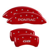 MGP 4 Caliper Covers Engraved Front Pontiac Engraved Rear G8 Red finish silver ch 18011SPG8RD