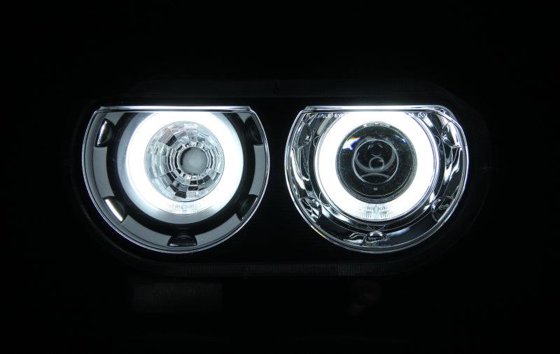 ANZO 2008-2014 Dodge Challenger Projector Headlights w/ Halo Black (CCFL) 121308