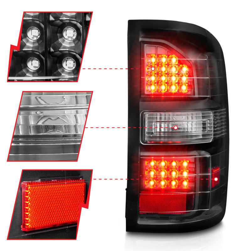 ANZO 2014-2018 GMC Sierra LED Tail Lights Black Housing Clear Lens 311397