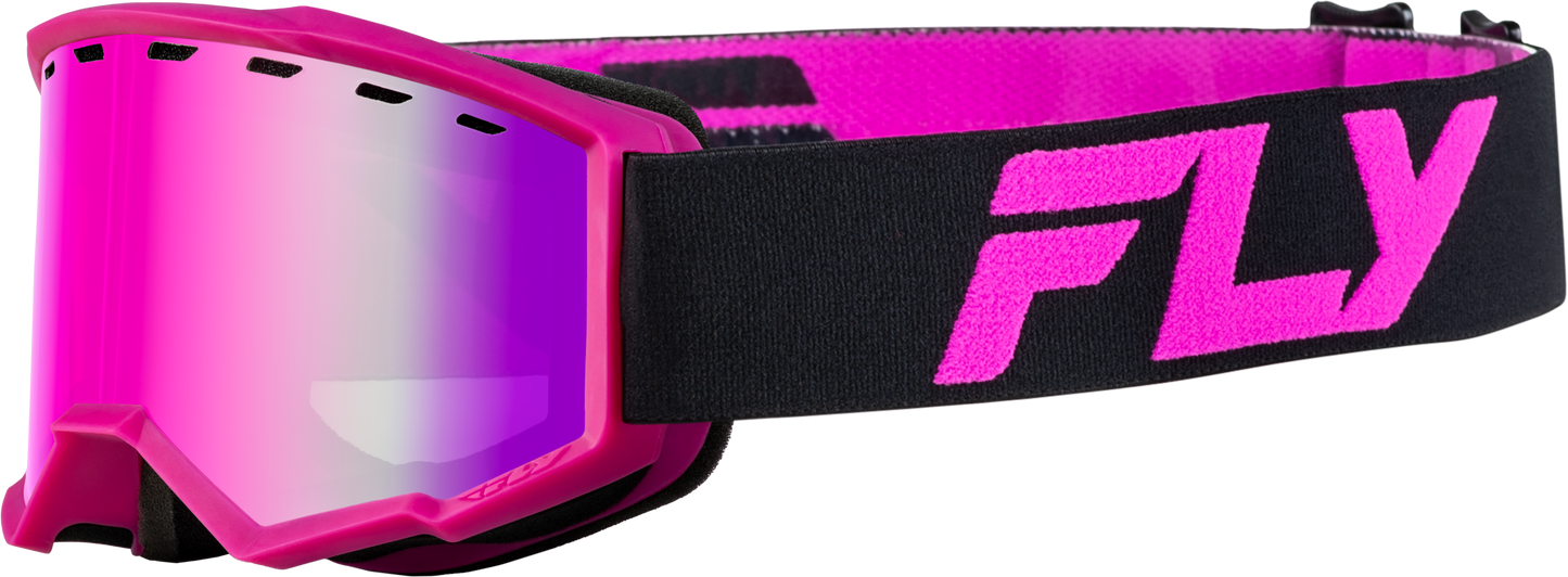 FLY RACING Yth Focus Snow Goggle Blk/Pink W/ Pink Mirror/Rose Lens FLB-24FY1