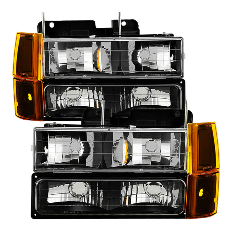 Xtune GMC Yukon 94-99 Headlights w/ Corner & Parking Lights 8pcs Sets -Black HD-JH-GCK94-AM-BK-SET 9034442