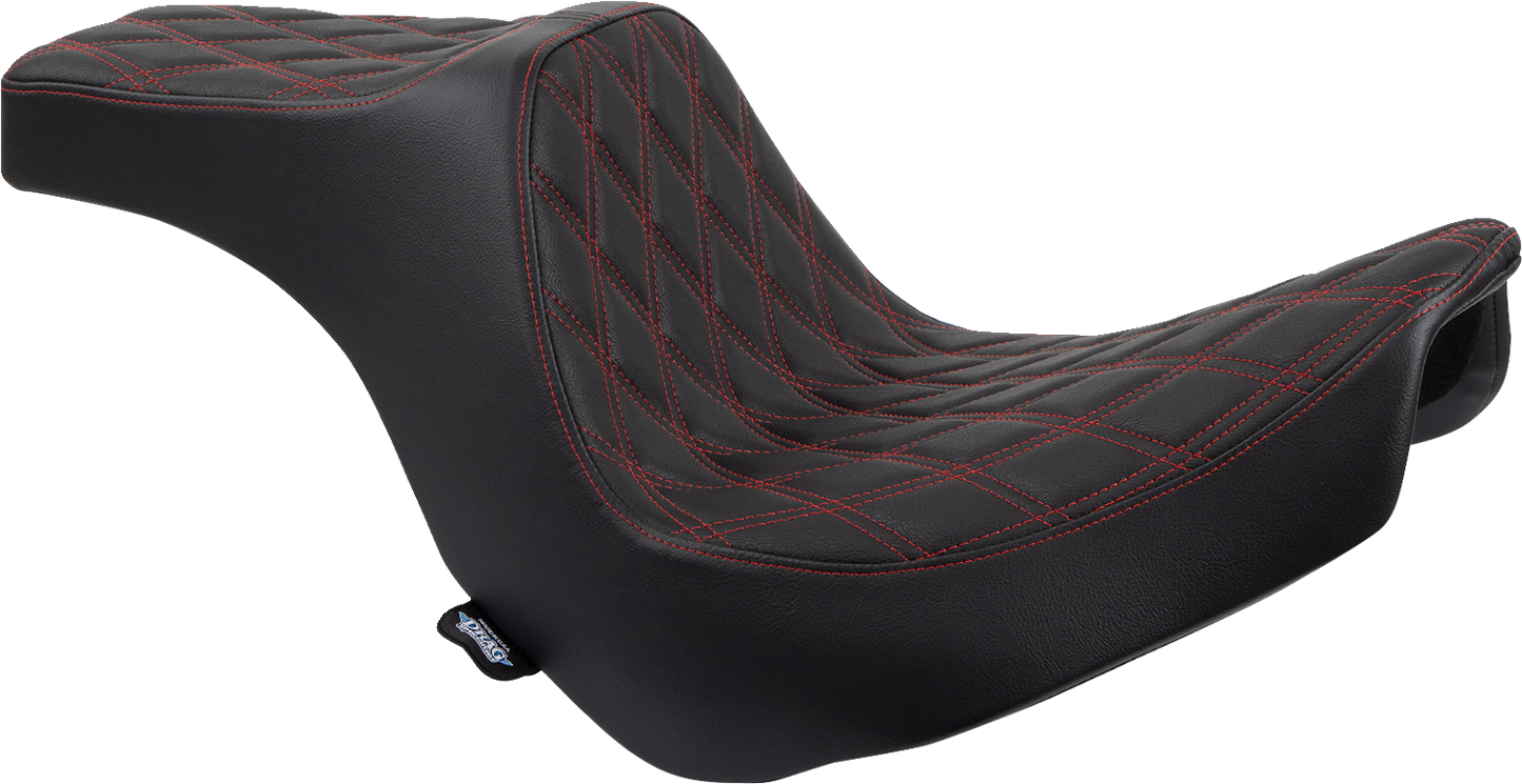 DRAG SPECIALTIES Predator III Seat - Double Diamond - Black w/ Red Stitching - FL/FX '18-'22 0802-1492