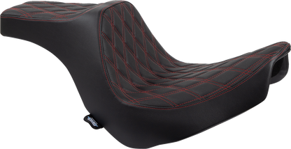 DRAG SPECIALTIES Predator III Seat - Double Diamond - Black w/ Red Stitching - FL/FX '18-'22 0802-1492