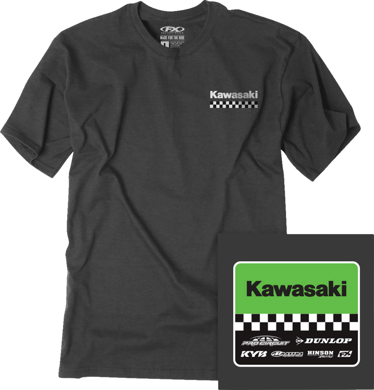 FACTORY EFFEX Kawasaki Starting Line T-Shirt - Heather Charcoal - Medium 27-87102