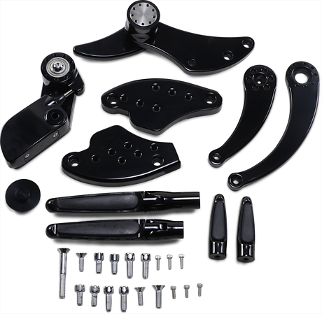 HAWG HALTERS Forward Control - 18+ Softail - Black Anodized - Standard - Folding Rubber Inlay Pegs - Solid Lever FCK-S18A-FR