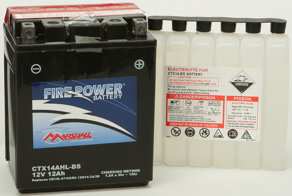 MARSHALLSBattery Maint Free Ctx14 Ahl-B S Fire PowerCTX14AHL-BS~MAR