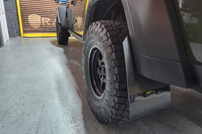 Rally Armor 19-23 Jeep JT Gladiator Mojave/Rubicon Black Mud Flap w/ Grey Logo MF104-BLK-GRY