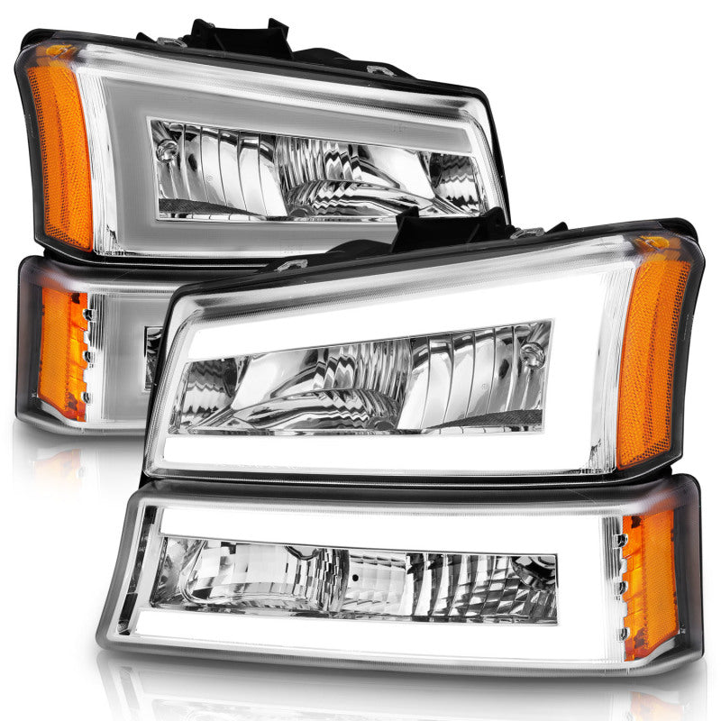 ANZO 2003-2006 Chevrolet Silverado 1500 Crystal Headlights w/ Light Bar Chrome Housing 111502