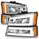 ANZO 2003-2006 Chevrolet Silverado 1500 Crystal Headlights w/ Light Bar Chrome Housing 111502
