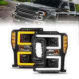 ANZO 17-19 Ford F-250/350/450 SD (w/o Factory LED) LED Proj Headlights w/Light Bar Switchback Blk 111577