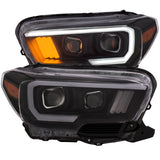 ANZO 2016-2017 Toyota Tacoma Projector Headlights w/ Plank Style Black w/ Amber 111377