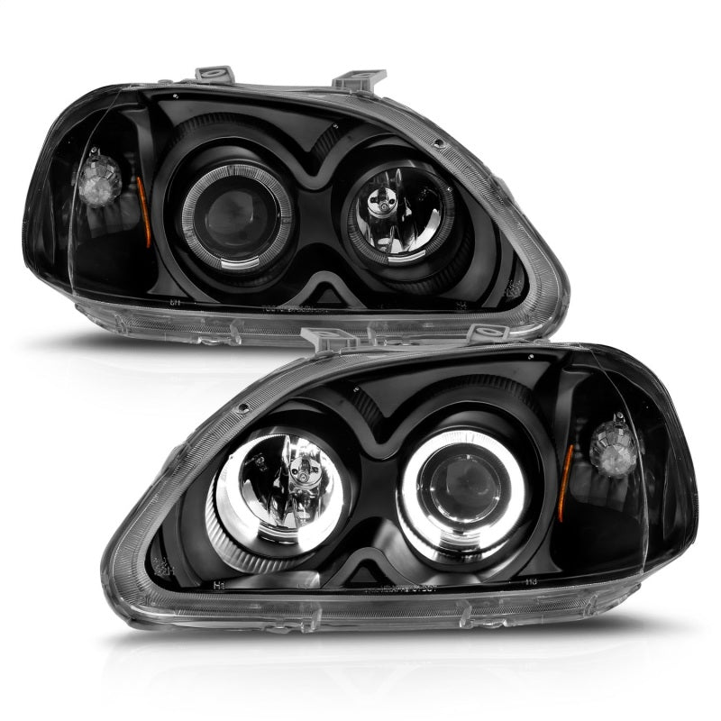 ANZO 1996-1998 Honda Civic Projector Headlights w/ Halo Black 121068