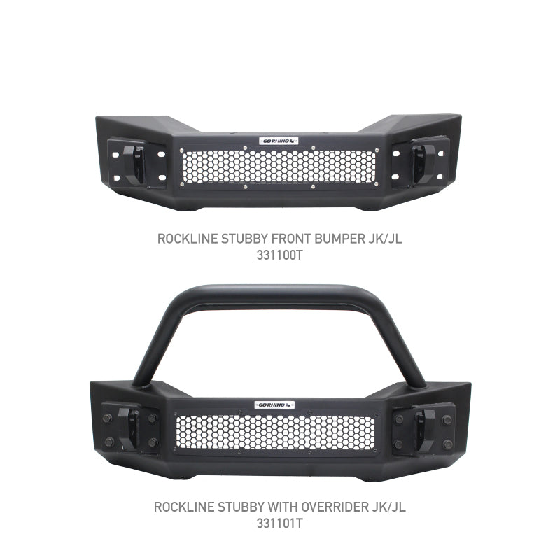 Go Rhino 07-20 Jeep Wrangler JL/JLU/JK/JKU/Gladiator JT Rockline Front Stubby Bumper w/ Overrider 331101T