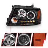 ANZO 2004-2008 Ford F-150 Projector Headlights w/ Halo and LED Black G2 111204
