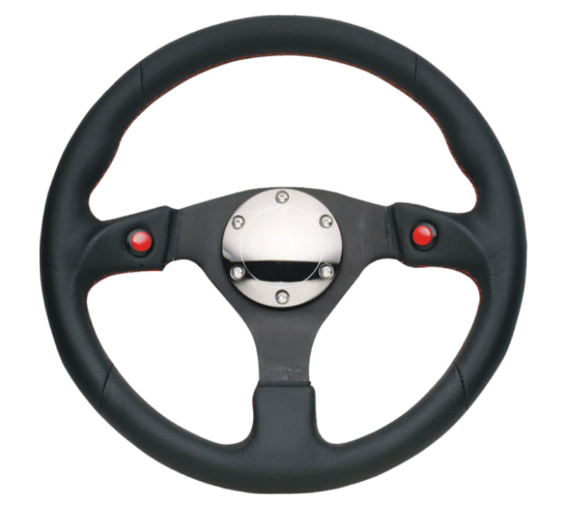 NRG Reinforced Steering Wheel (320mm) Blk Leather w/Dual Buttons RST-007R