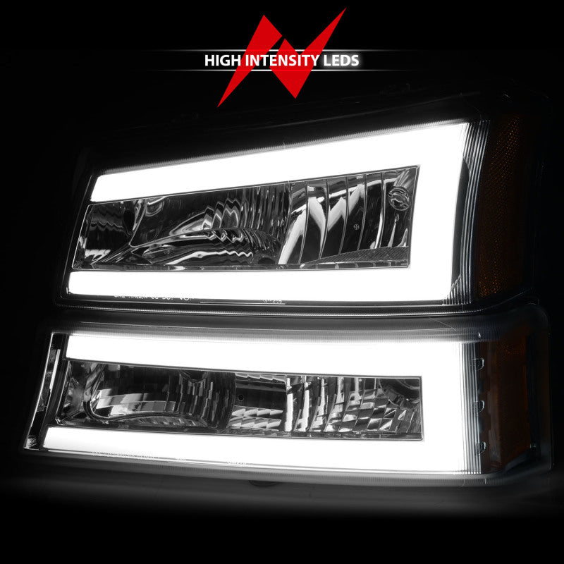 ANZO 2003-2006 Chevrolet Silverado 1500 Crystal Headlights w/ Light Bar Chrome Housing 111502