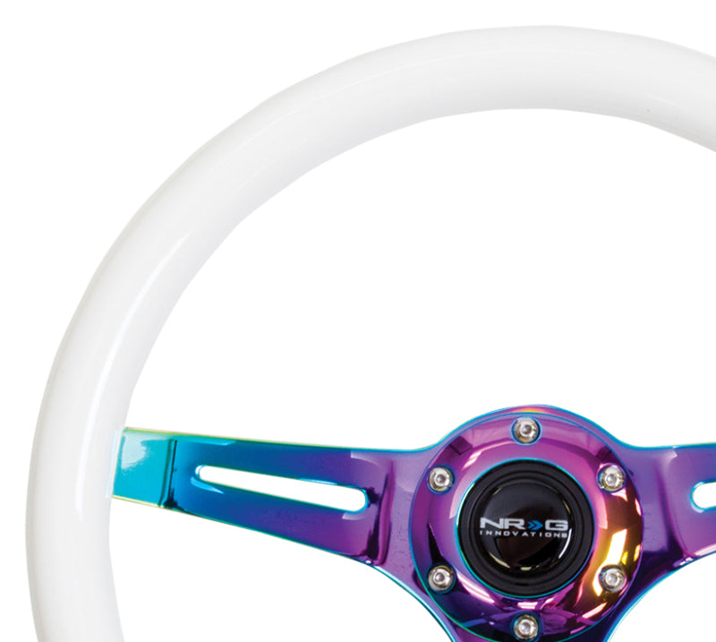 NRG Classic Wood Grain Steering Wheel (350mm) Glow-N-The-Dark Green Grip w/Neochrome 3-Spoke Center ST-015MC-GL