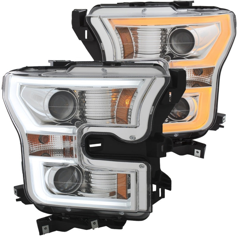 ANZO 2015-2017 Ford F-150 Projector Headlights w/ Plank Style Switchback Chrome w/ Amber 111358
