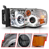 ANZO 2002-2005 Dodge Ram 1500 Projector Headlights w/ Halo Chrome Clear Amber 111491