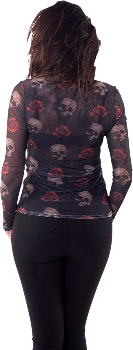 LETHAL THREAT Women's Floating Skulls Sheer Long-Sleeve Shirt - Black - Small LA20614S