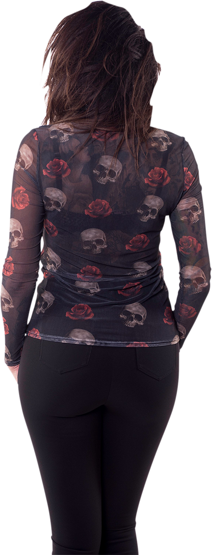 LETHAL THREAT Women's Floating Skulls Sheer Long-Sleeve Shirt - Black - Large LA20614L