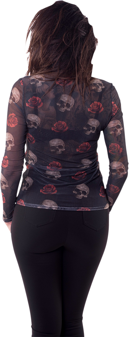 LETHAL THREAT Women's Floating Skulls Sheer Long-Sleeve Shirt - Black - Medium LA20614M
