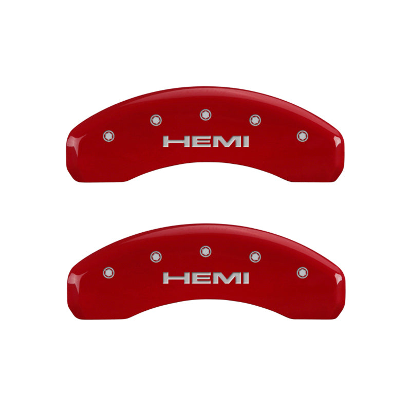 MGP 4 Caliper Covers Engraved Front & Rear Hemi Red finish silver ch 55001SHEMRD