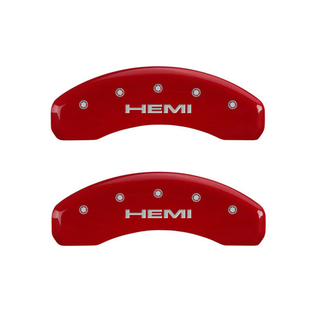MGP 4 Caliper Covers Engraved Front & Rear Hemi Red finish silver ch 55001SHEMRD
