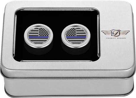 FIGURATI DESIGNS Docking Hardware Covers - American Flag - Blue Line - Short - Stainless Steel FD70-DC-2530-SS