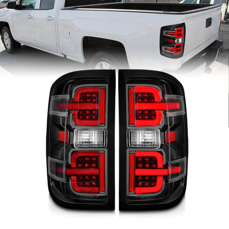 ANZO 15-19 Chevy Silverado 2500HD/3500HD (Halgn Only) LED Tail Lights w/Black Light Bar & Clear Lens 311425