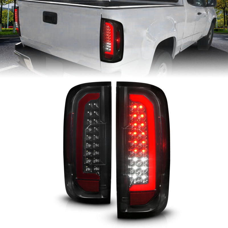 ANZO 15-21 GMC Canyon Full LED Tail Lights w/ Red Lightbar Black Housing Smoke Lens 311435