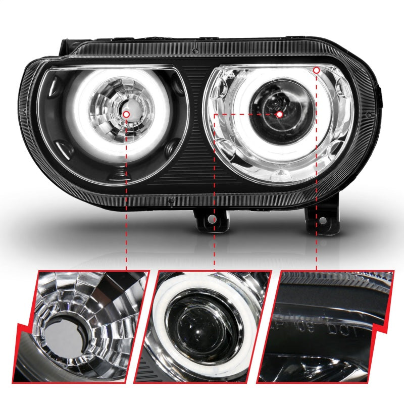 ANZO 2008-2014 Dodge Challenger Projector Headlights w/ Halo Black (CCFL) 121308