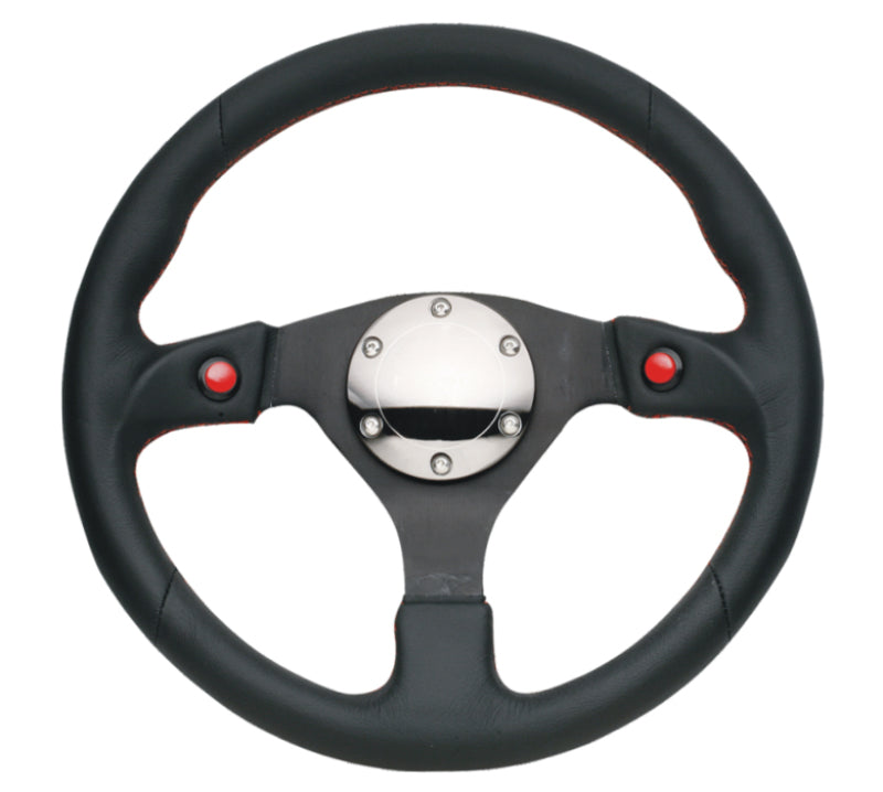 NRG Reinforced Steering Wheel (320mm) Blk Leather w/Dual Buttons RST-007R