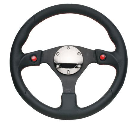NRG Reinforced Steering Wheel (320mm) Blk Leather w/Dual Buttons RST-007R