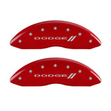 MGP 4 Caliper Covers Engraved Front & Rear With stripes/Dodge Red finish silver ch 12181SDD3RD
