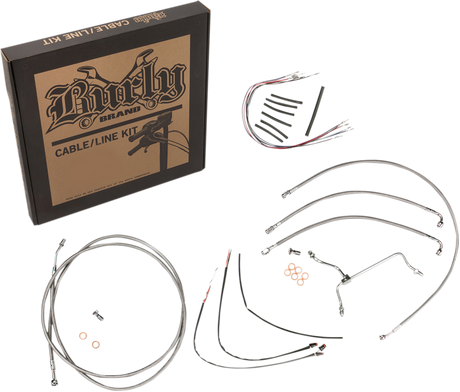 BURLY BRAND Handlebar Cable/Brake Line Kit - Complete - 14" Ape Hanger Handlebars - Stainless Steel B30-1152