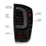 ANZO 16-21 Toyota Tacoma LED Tail Lights - w/ Light Bar Sequential Black Housing & Smoke Lens 311401