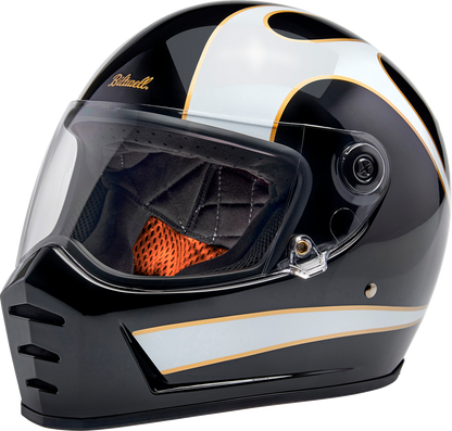 BILTWELL Lane Splitter Helmet - Gloss Black/White Flames - Large 1004-570-504