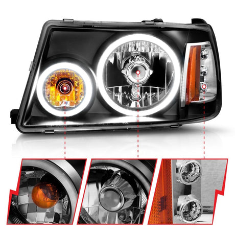ANZO 2001-2011 Ford Ranger Projector Headlights w/ Halo Black (CCFL) 1 pc 111152